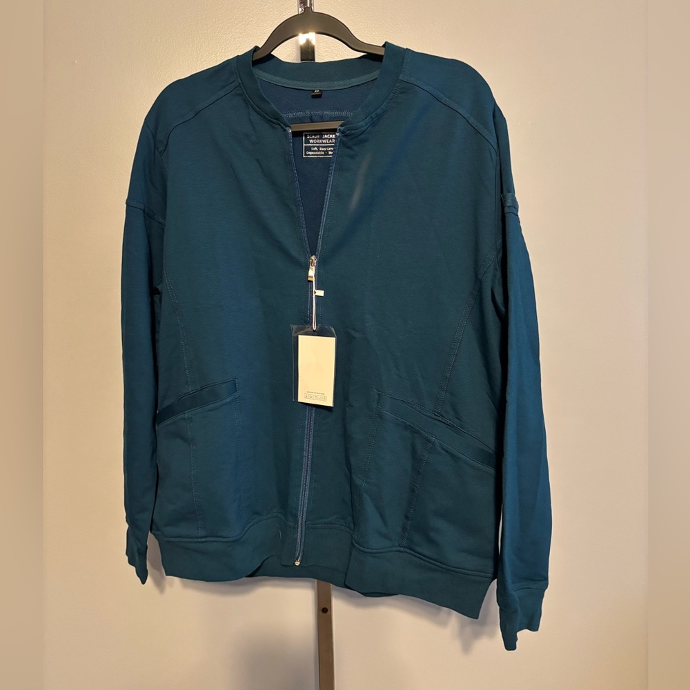 Scrub Jacket Fashion Wear Women's‎ Size XL Blue Long Sleeve Zip Up Pockets NWT